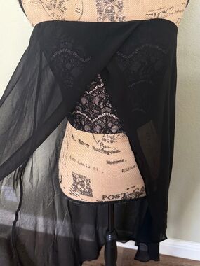 Bebe Black Strapless Lace Bodice Sheer Chiffon Overlay Chemise